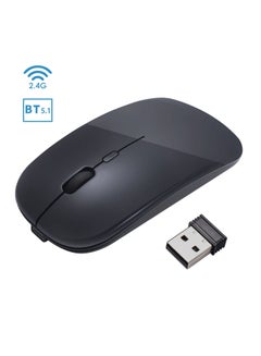 اشتري 2.4G & Bluetooth 5.1 Slim Wireless Mouse, Rechargeable Dual Mode Optical Mice for Computer Laptop, Black في الامارات