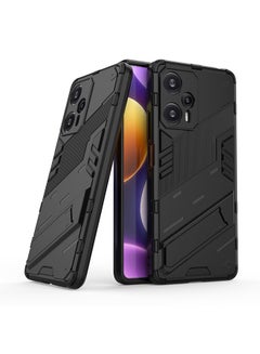 Buy Redmi Note 12 Turbo / Xiaomi Poco F5 Case Cover with Duty Protection Shockproof Defender Kickstand Armor Back Cover with Anti-Fingerprint Anti-Scratch Mobile Cell Phone Protection Protector Black in UAE