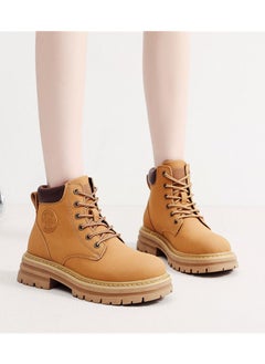 اشتري Leather British Style Ankle Boots Motorcycle Martin Boots For Women Yellow في السعودية