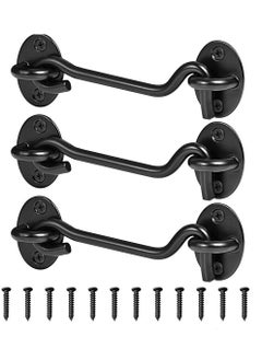 Buy 3Pack Privacy Hook and Eye Latch Door Latch 4” for Upgrade Heavy Duty Barn Door Lock, Gate Latch, Cabin Hooks with mounting Screw, Best for Sliding Door, Bathroom, Window (Black) in UAE