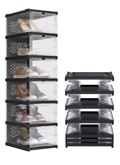 Buy Shoe Storage Organizer, Clear Installation-free Foldable Stackable Shoe Box Pack, Portable Cabinet Rack (Transparent 6 Pack) in UAE