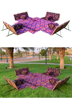 Buy Camping Floor Seating For 8 Person, Picnic Set of 9 Piece Includes 4 Foldable Ground Chairs and Camping Mattress of 2 X 2.9 Meter and 4 Arm Rest, Suitable for Travel, Road Trips, Family Trips, Garden in Saudi Arabia