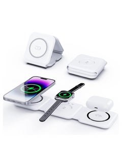 Buy TOTU 3-in-1 Wireless Charger Magnetic Foldable Charging Hub for iPhone 14/13/12 Series, AirPods 3/2/Pro, and iWatch - Travel Charger for Multiple Devices (White) in Egypt