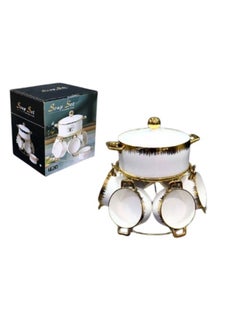 Buy Ceramic soup set, 16 pieces, with a golden stand in Saudi Arabia