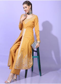 Buy Floral Embroidered Printed Front Slit Kurta and Palazzo Set in Saudi Arabia