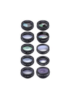 Buy 10 in 1 Phone Camera Lens Kit with 0.63X Wide Angle + 15X Macro + 198°Fisheye + 2X Telephoto + CPL + Star Filter + Radial Filter + Flow Filter + Kaleidoscope 3 + Kaleidoscope 6 Compatible in Saudi Arabia