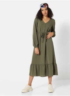 اشتري Belted Ruffle Midi Dress في السعودية