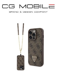 Buy IPhone 16 Pro Max cover case with a strap, with a logo and a leather design approved by the global brand Guess. From CG-MOBILE. In Brown in Saudi Arabia