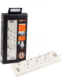 Buy Koolen Power Plug, 3 Ports + 2 USB, White, 3 Metres in Saudi Arabia