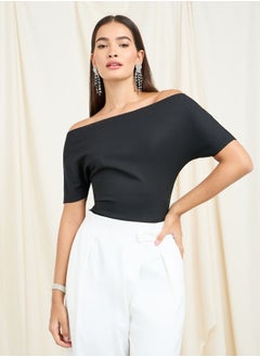 اشتري Off Shoulder Fitted Knit Top في السعودية