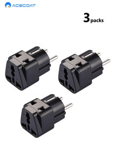 Buy 3 Packs EU Conversion Plug Adapter with Universal Jack for Travel & Business Trip & Study Abroad - Multi-function Grounded 3-Pin to 2-Pin Socket for Germany,France,Indonesia,South Korea,Denmark,Black in Saudi Arabia