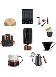 Buy 10 Pack V60 Pour Over Coffee Maker Set Include USB Cordless Rechargeable Coffee Grinder and Coffee scale with Timer, Drip Coffee Maker Set in Saudi Arabia