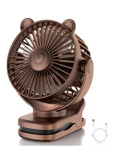 Buy Portable Clip on Fan, Small Desk Fan Battery Operated, 360° Rotation, Bear Design, 3 Speed, Mini Table Fan USB Rechargeable, For Home Office Outdoor Travel (Brown) in Saudi Arabia