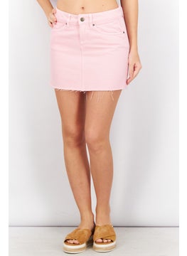 Buy Women Regular Fit Denim Mini Skirt, Rose Pink in UAE