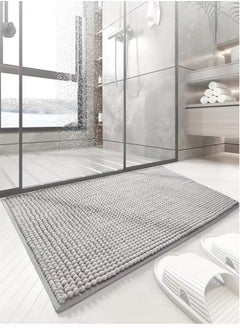 اشتري 1-Piece Bath Rug Water Absorbent Anti-Slip Kitchen Bedroom Mat Chenille Grey 60x40 cm في الامارات