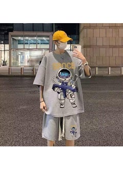 Buy 1 x 5 pcs Mens Harajuku Casual Set Summer Trendy T-shirt Shorts Grey in Saudi Arabia