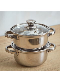Buy Marvel 2-Piece Stainless Steel Casserole with Glass Lid Set 2 L in Saudi Arabia