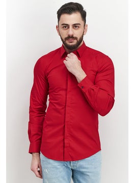 اشتري Men Slim Fit Solid Long Sleeves Casual Shirt, Chili Pepper في السعودية