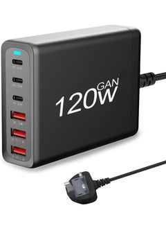 Buy Super Fast Charger  PD 120 W QC 3.0  6-Port GaN 3-Port Type-C Plug Port 3 USB-C compatible With iPhone 14,iPad Pro, Galaxy S23 in Saudi Arabia