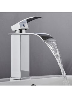 Buy Modern Wash Basin Mixer Faucet Tap Curved Waterfall Water Outlet, Hot And Cold Single Handle 304 Stainless Steel Single Hole (18cm Height) in UAE