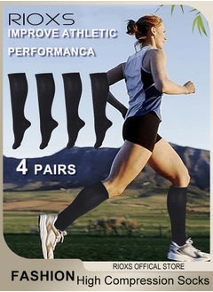 Buy 4 Pairs High Compression Socks for Mens and Womens Support Circulation Recovery Athletic Fit Running Splints Flight Travel Boost Endurance Protection Achilles Tendon in Saudi Arabia