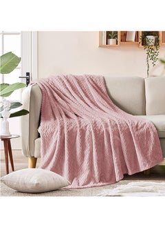 Buy Large Flannel Fleece Throw Blanket, 200 * 120cm Soft Jacquard Weave Leaves Pattern Blanket for Couch, Cozy, Warm, Lightweight and Decorative Dusty Pink Blanket in UAE