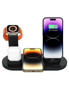 Buy Charging Stand 6 in 1 Wireless Charger for iPhone 14 Pro Max Apple Watch Multifunction Qi Charger for Apple Devices with Lightning USB-C Micro USB Dock in UAE