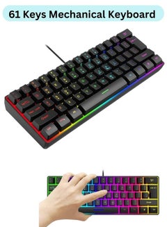 اشتري لوحة مفاتيح الألعاب الميكانيكية 61 مفتاحًا لوحة مفاتيح سلكية فائقة الصغر للكمبيوتر الشخصي مزودة بإضاءة خلفية RGB ومزيج من مفاتيح الاختصار متعددة الوظائف مثالية للألعاب والعمل في الامارات