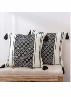 اشتري Set of 2 Boho Decorative Throw Pillow Covers 18x18 Inch Cotton Woven Diamond Pattern for Couch Sofa Bedroom Modern Accent Pillowcase Black في الامارات