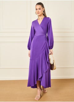 Buy Satin Frill Hem Wrap Maxi Dress in Saudi Arabia