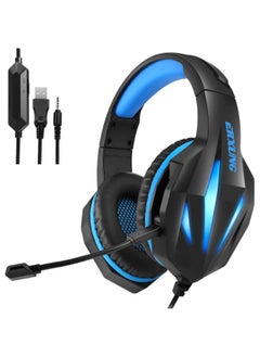 اشتري J5 High Quality LED light Gaming Surrounding Headset With Noise Cancelation Microphone USB+3.55mm Jack For PC & Playstation - Black Blue في مصر