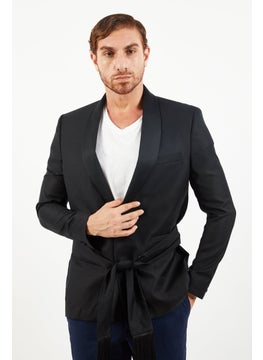 Buy Men Regular Fit Jacquard Casual Blazer, Black in Saudi Arabia