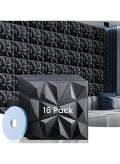 Buy 16-Pack 3D Panels, 3d Wall Sticker Adhesive Wallpaper for Interior Wall Decor with Textured, 30 * 30cm Matt Black in Saudi Arabia