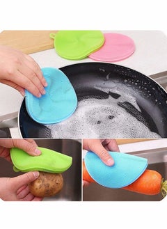 Buy 4 Pieces Kitchen Silicone Dish Sponge Scrubber Sponges Multipurpose Scrub Brush Safe Cleaning Tools for Pot and Veggies Fruit Non Stick Pan Magic Colors in UAE