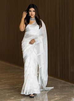 Buy Indian White Art Silk Saree For Womens With Blouse Piece in UAE