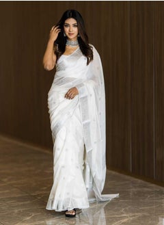 Buy Indian White Art Silk Saree For Womens With Blouse Piece in UAE