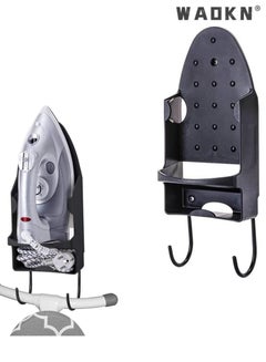 Buy Iron Wall Mount Ironing Board Hanger, Iron Rack Wall Mounted Ironing Board Storage Organizer for Holding Iron and Ironing Board, Iron Wall Mount with Attached Ironing Board Hooks (Black) in UAE