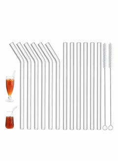 Buy 12 Pcs Reusable Bent Glass Drinking Straws With Cleaning Brushes Clear in Saudi Arabia