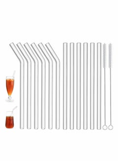 Buy 12 Pcs Reusable Bent Glass Drinking Straws With Cleaning Brushes Clear in Saudi Arabia