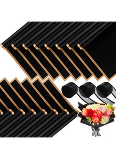 اشتري 60 Sheets Flower Wrapping Paper Waterproof Floral Bouquet Wrapping Paper Gold Edge Korean Florist Bouquet For Diy Crafts Packaging Bouquet Valentine'S Day Wedding Gift(Black) في الامارات