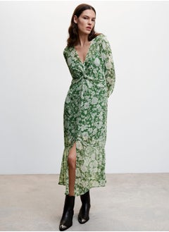 Buy Floral Print Front Twist Dress in Saudi Arabia