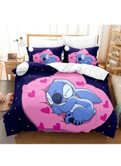 Buy Cartoon Stitch pattern bedding three-piece set with soft microfiber polyester sheets including cover and two pillowcases (size 150cmX200cm) in Saudi Arabia