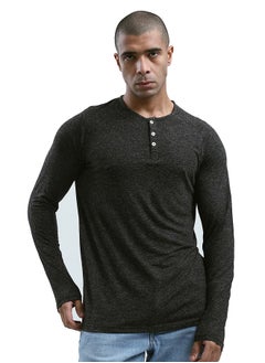 Buy Regular Fit Heahter Black Long Sleeves Henley Shirt in Egypt