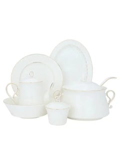 Buy 58 Pieces White Porcelain Dinner Set Engraved With Soft Golden Line in Saudi Arabia