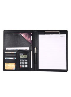 اشتري Padfolio Folder Clipboard, Professional Leather Office Conference Executive Business Portfolio Case with Document Sleeve A4 Size Clipboard, Card Holders, calculator, Black في الامارات