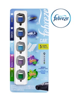 Buy Car Air Freshener 5-Pack vent clips with bonus storage case - 5 Different scents (2ml x 5) original & Moonlight breeze gain scent +Linen & sky +Platinum Ice & Ocean Scent in UAE