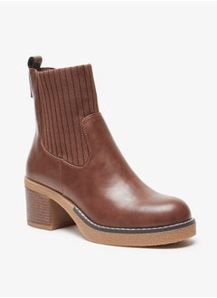 اشتري Women's Ribbed Slip-On Ankle Boots with Block Heels في السعودية