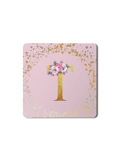 اشتري Designer Leather Coasters Mat for Beverage Drinks- Custom Monogram Initial Letter Floral Pattern Alphabet - T (Pink) في الامارات