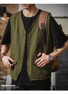 اشتري Factory goods direct supply new work vest mens summer Ami Khaji vintage vest sleeveless waistcoat outer wear fold wearArmy Green Army Green في الامارات