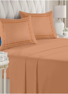 Buy Luxurious Embroidered 400 Thread Count 100 Percent Cotton Fitted Sheet Set Of 3 Fitted Sheetx1 And Pillow Casesx2 in Saudi Arabia